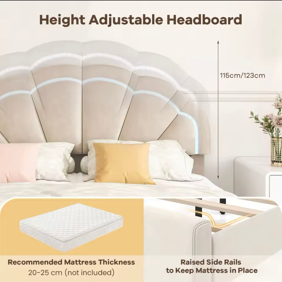 Petal Minimalist Ambient Bed with LED Headboard